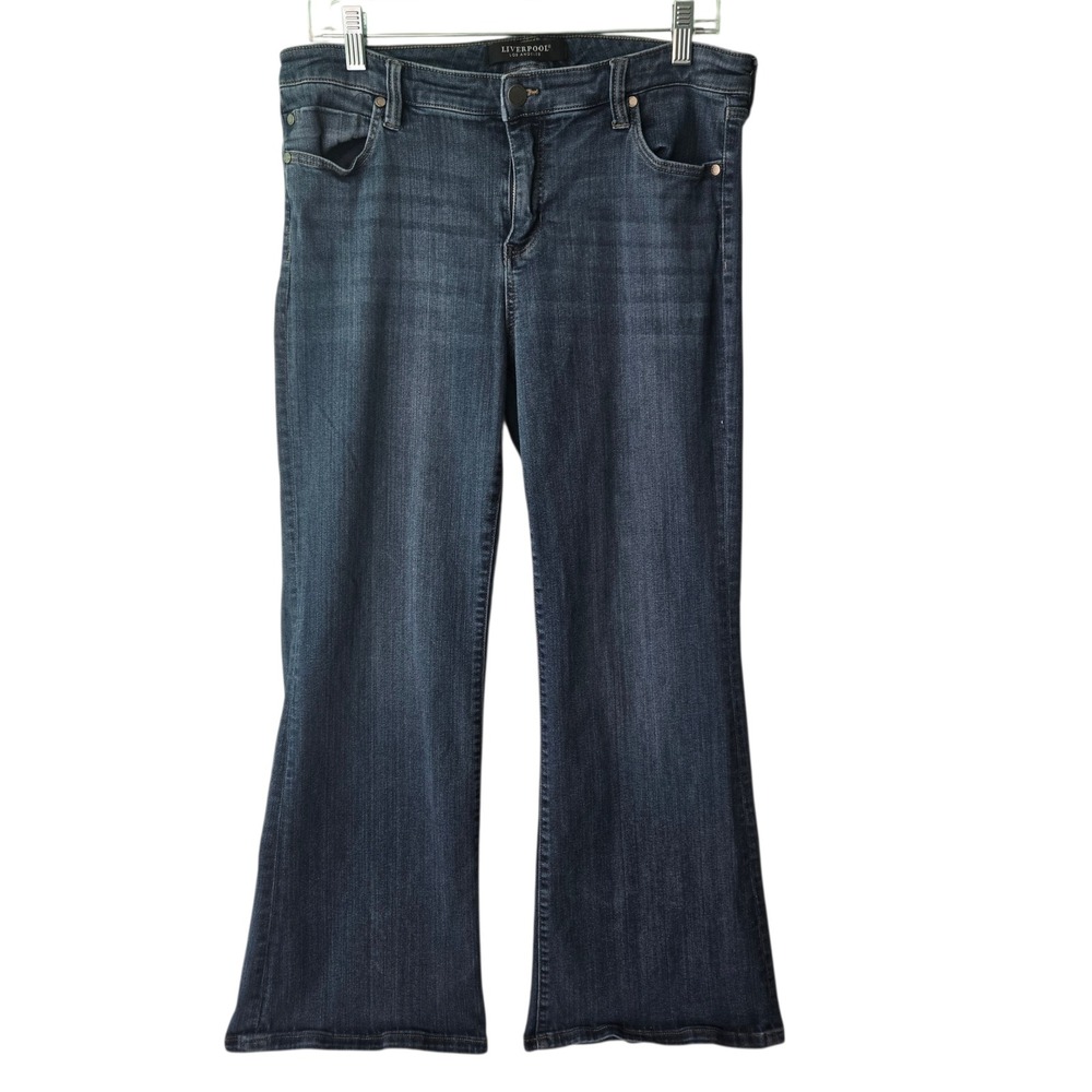 Liverpool Los Angeles Petite Flare Wide‎ Leg Jeans Dark Wash Indigo 14P/32 Denim